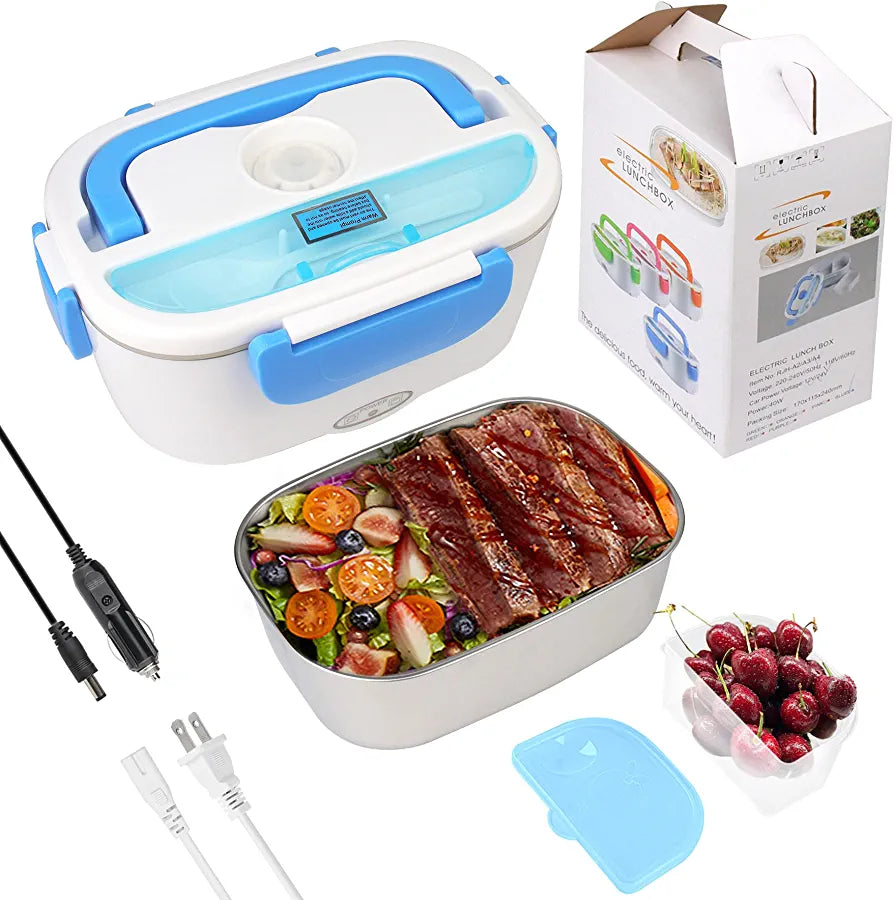 Electric Lunch Boxes , 60 W Heated Lunch Box Food Heater 2 in 1 for Work Home Truck and Car Leak Proof, 1.5L Removable Stainless Steel Container, 110V/12V