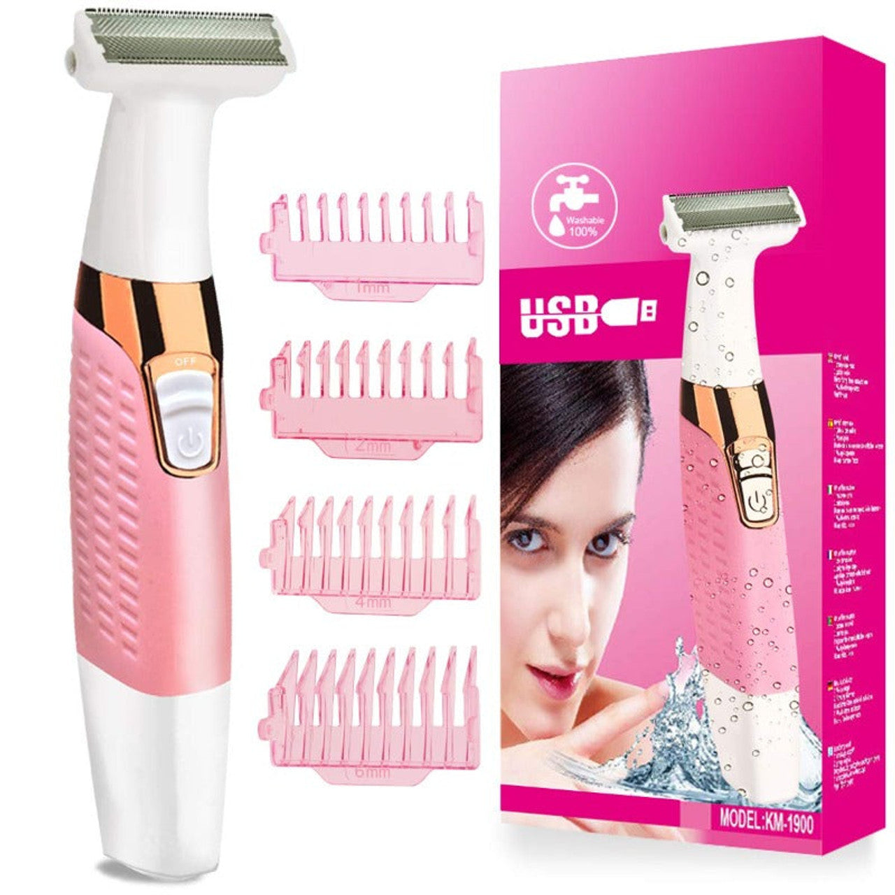 Kemei Rechargeable Eyebrow Trimmer and Facial Trimmer Adheres to Skin Wet and Dry for Women KM-1900